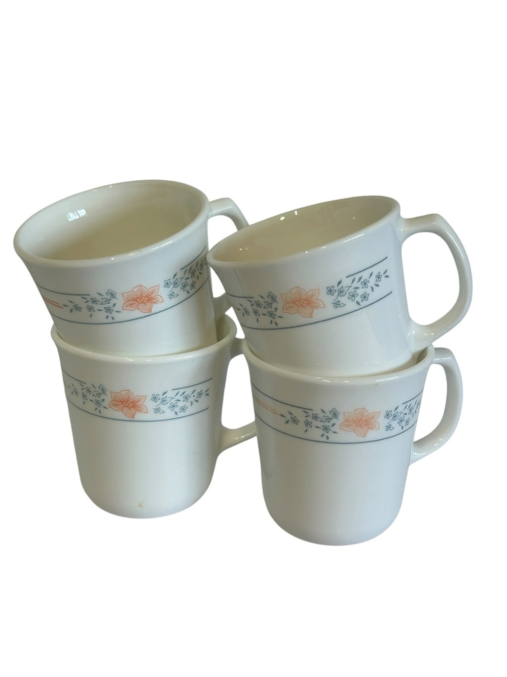 Vintage Corelle Corning Apricot Grove Coffee Mugs Cups Set of 4 Peach Floral